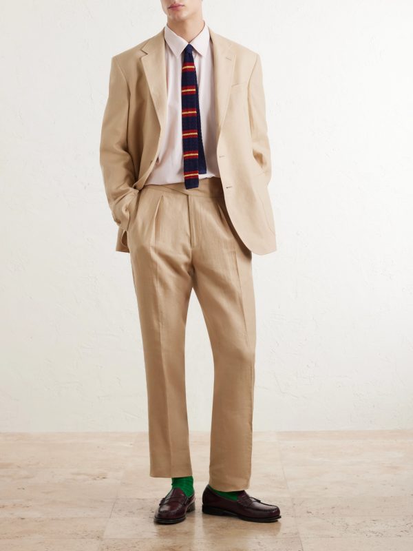 Straight-Leg Pleated Linen Suit Trousers - OU Straight-Leg Pleated Linen Suit Trousers - OU