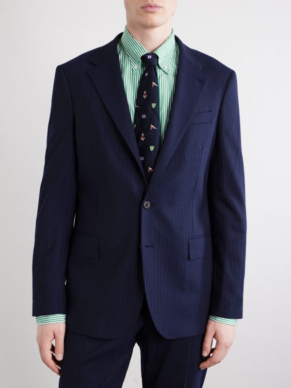 Pinstriped Wool-Blend Suit Jacket - FR Pinstriped Wool-Blend Suit Jacket - FR