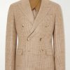 Double-Breasted Houndstooth Silk, Linen and Wool-Blend Suit Jacket