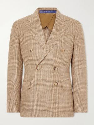 Double-Breasted Houndstooth Silk, Linen and Wool-Blend Suit Jacket Double-Breasted Houndstooth Silk, Linen and Wool-Blend Suit Jacket