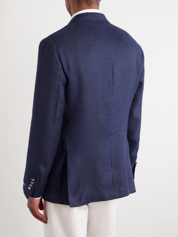 Logo-Embroidered Linen-Hopsack Blazer - BK Logo-Embroidered Linen-Hopsack Blazer - BK