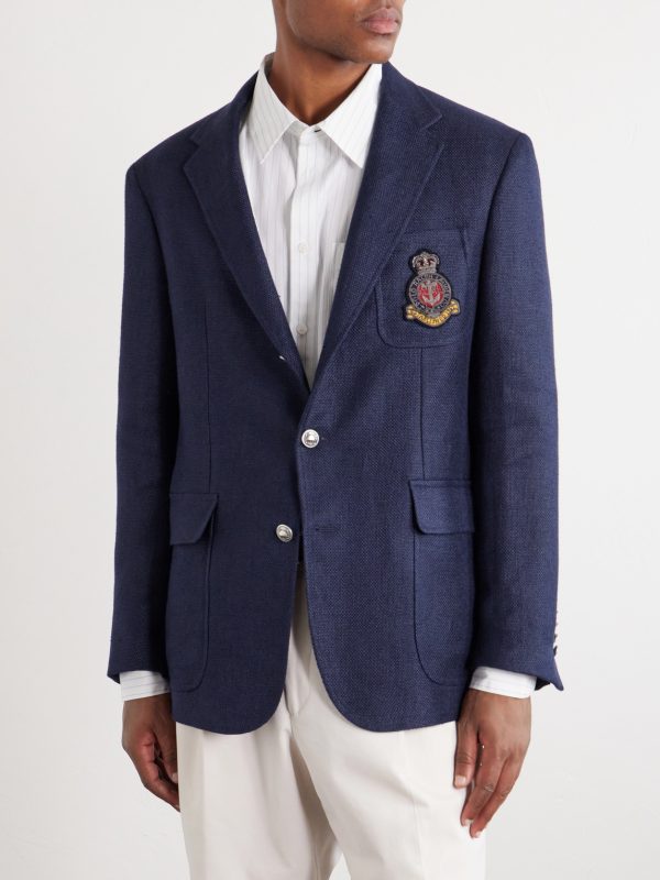 Logo-Embroidered Linen-Hopsack Blazer - FR Logo-Embroidered Linen-Hopsack Blazer - FR