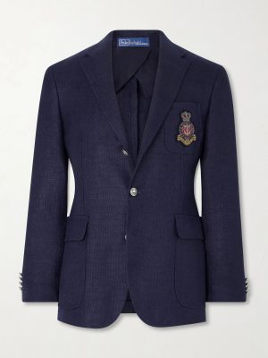 Logo-Embroidered Linen-Hopsack Blazer