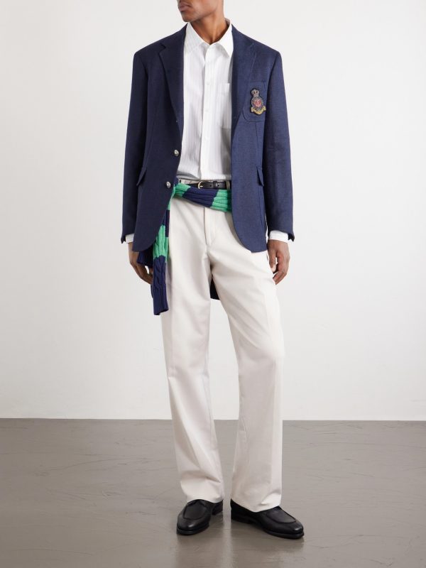 Logo-Embroidered Linen-Hopsack Blazer - OU Logo-Embroidered Linen-Hopsack Blazer - OU