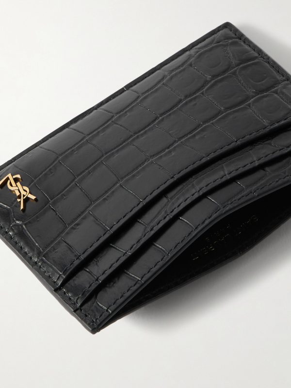 Logo-Embellished Croc-Effect Patent-Leather Cardholder - E1 Logo-Embellished Croc-Effect Patent-Leather Cardholder - E1