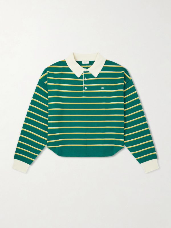Triomphe-Embroidered Striped Cotton Polo Shirt Triomphe-Embroidered Striped Cotton Polo Shirt