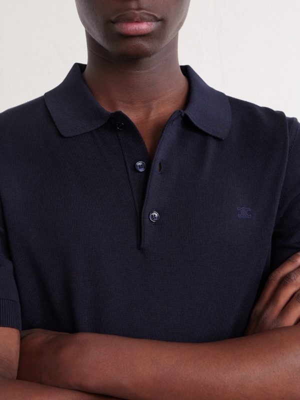 Triomphe-Embroidered Knitted Silk and Cotton-Blend Polo Shirt - CU Triomphe-Embroidered Knitted Silk and Cotton-Blend Polo Shirt - CU