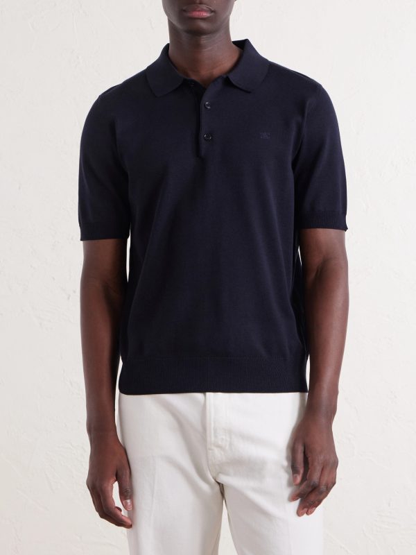 Triomphe-Embroidered Knitted Silk and Cotton-Blend Polo Shirt - FR Triomphe-Embroidered Knitted Silk and Cotton-Blend Polo Shirt - FR