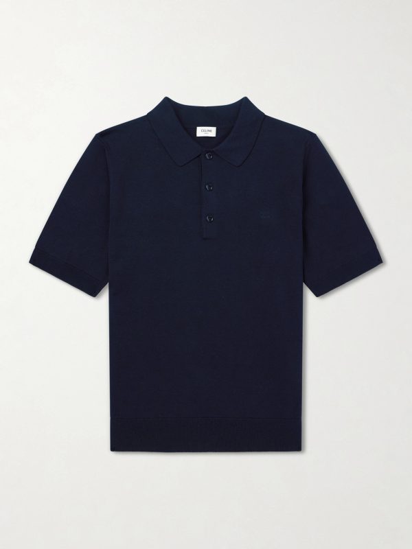 Triomphe-Embroidered Knitted Silk and Cotton-Blend Polo Shirt Triomphe-Embroidered Knitted Silk and Cotton-Blend Polo Shirt
