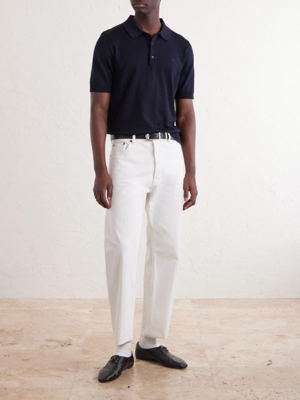 Triomphe-Embroidered Knitted Silk and Cotton-Blend Polo Shirt - OU Triomphe-Embroidered Knitted Silk and Cotton-Blend Polo Shirt - OU
