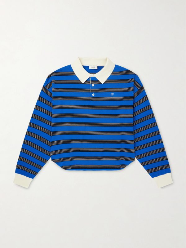 Triomphe-Embroidered Striped Cotton Polo Shirt Triomphe-Embroidered Striped Cotton Polo Shirt