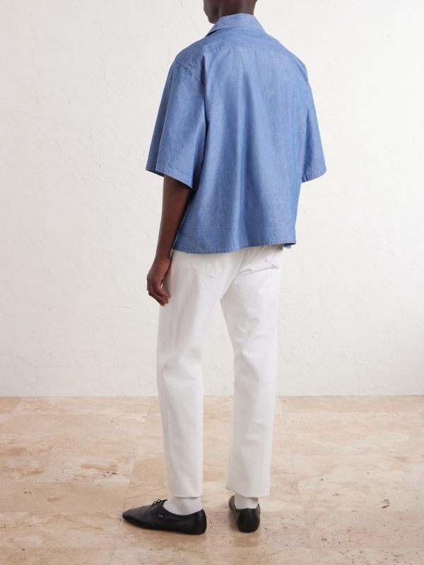 Camp-Collar Triomphe-Embroidered Denim Shirt - BK Camp-Collar Triomphe-Embroidered Denim Shirt - BK