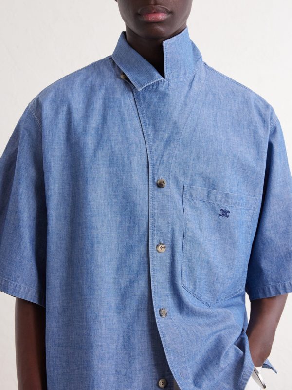 Camp-Collar Triomphe-Embroidered Denim Shirt - CU Camp-Collar Triomphe-Embroidered Denim Shirt - CU