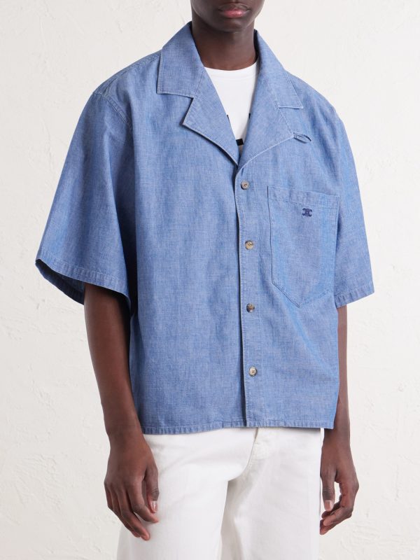 Camp-Collar Triomphe-Embroidered Denim Shirt - FR Camp-Collar Triomphe-Embroidered Denim Shirt - FR