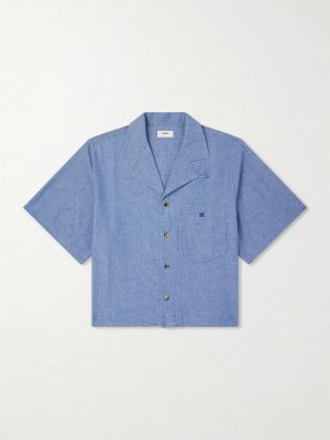 Camp-Collar Triomphe-Embroidered Denim Shirt Camp-Collar Triomphe-Embroidered Denim Shirt