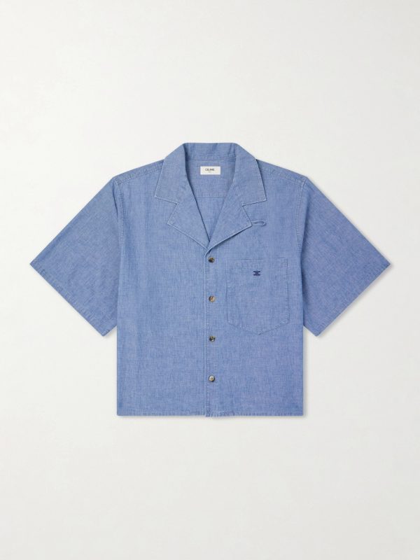 Camp-Collar Triomphe-Embroidered Denim Shirt Camp-Collar Triomphe-Embroidered Denim Shirt