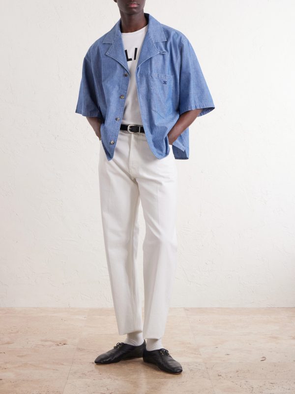 Camp-Collar Triomphe-Embroidered Denim Shirt - OU Camp-Collar Triomphe-Embroidered Denim Shirt - OU