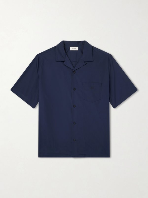 Camp-Collar Triomphe-Embroidered Cotton-Poplin Shirt