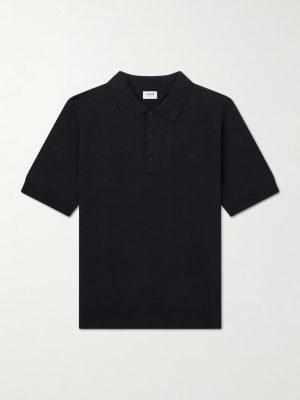 Triomphe-Embroidered Knitted Silk and Cotton-Blend Polo Shirt