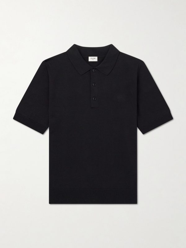 Triomphe-Embroidered Knitted Silk and Cotton-Blend Polo Shirt Triomphe-Embroidered Knitted Silk and Cotton-Blend Polo Shirt
