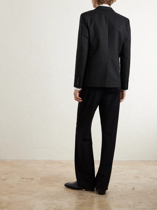 Slim-Fit Logo-Jacquard Cotton-Blend Blazer - BK Slim-Fit Logo-Jacquard Cotton-Blend Blazer - BK