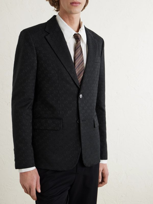 Slim-Fit Logo-Jacquard Cotton-Blend Blazer - FR Slim-Fit Logo-Jacquard Cotton-Blend Blazer - FR