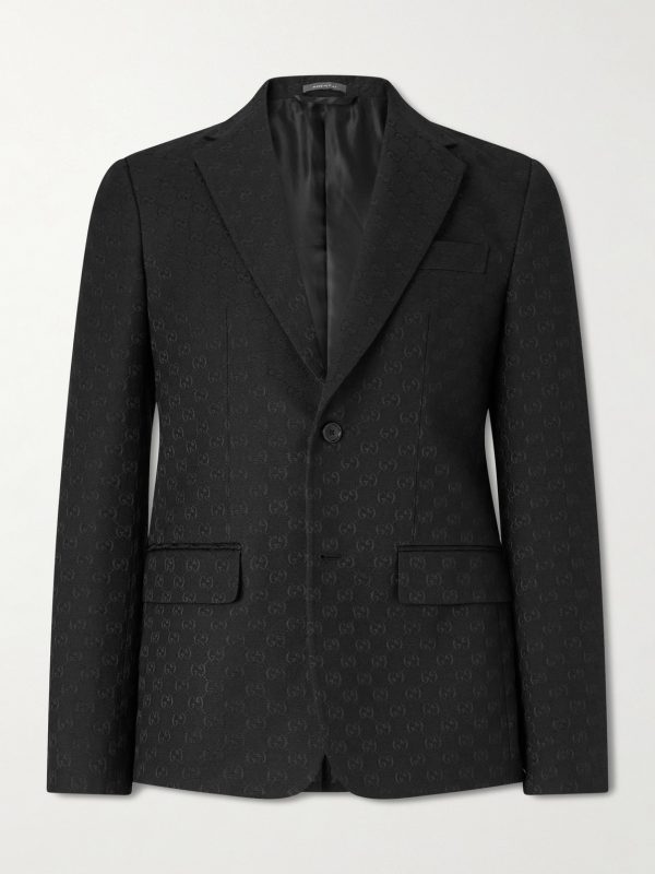 Slim-Fit Logo-Jacquard Cotton-Blend Blazer Slim-Fit Logo-Jacquard Cotton-Blend Blazer