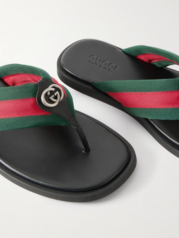 Logo-Embellished Leather-Trimmed Sandals - CU