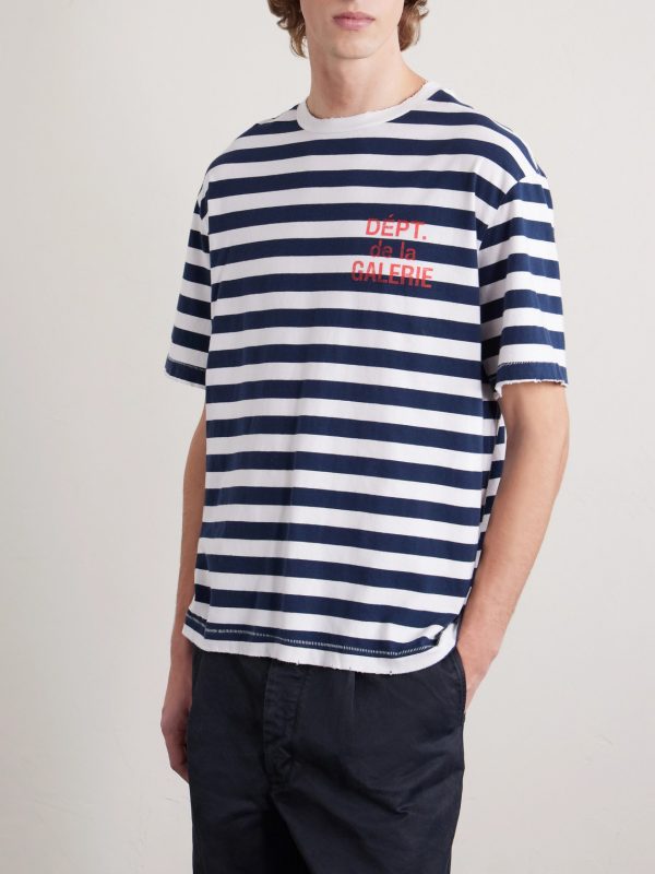 French Logo-Print Striped Cotton-Jersey T-Shirt - FR