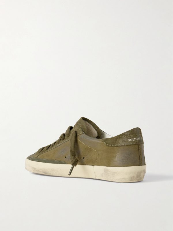 Super-Star Distressed Suede-Trimmed Full-Grain Leather Sneakers - BK
