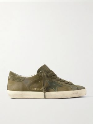 Super-Star Distressed Suede-Trimmed Full-Grain Leather Sneakers Super-Star Distressed Suede-Trimmed Full-Grain Leather Sneakers