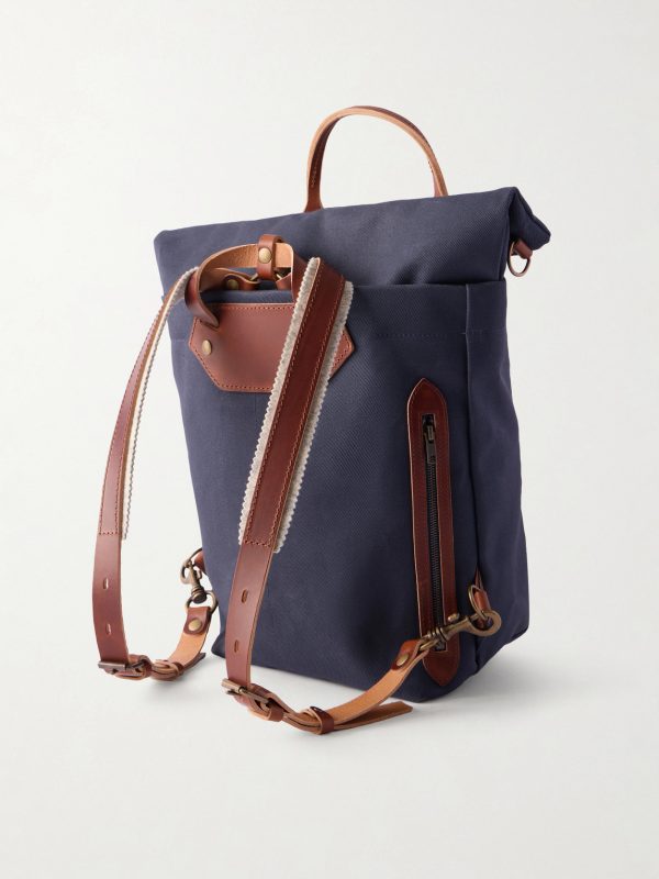 Woody Leather-Trimmed Waxed Cotton-Canvas Backpack - BK