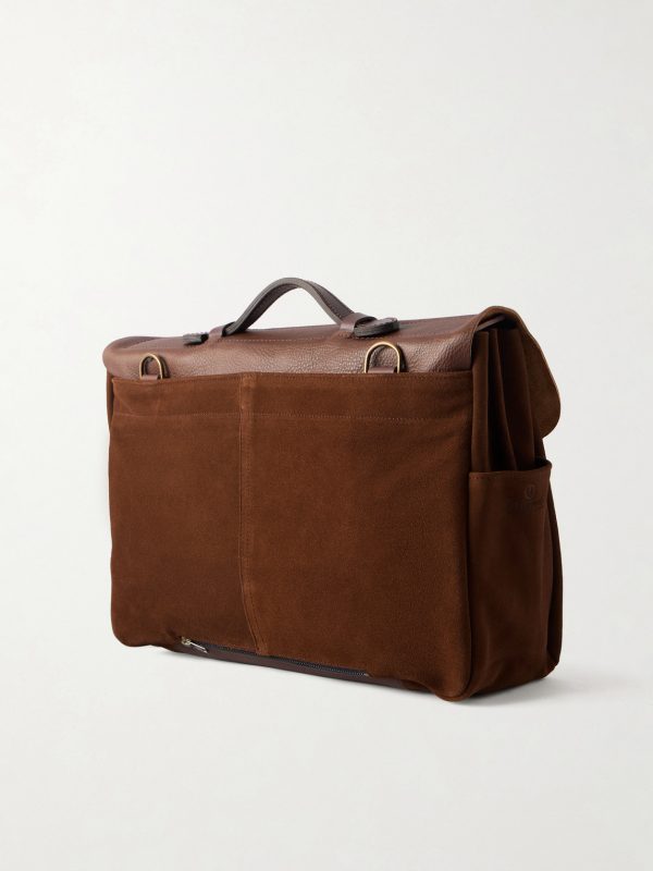Charles Leather-Trimmed Suede Briefcase - BK