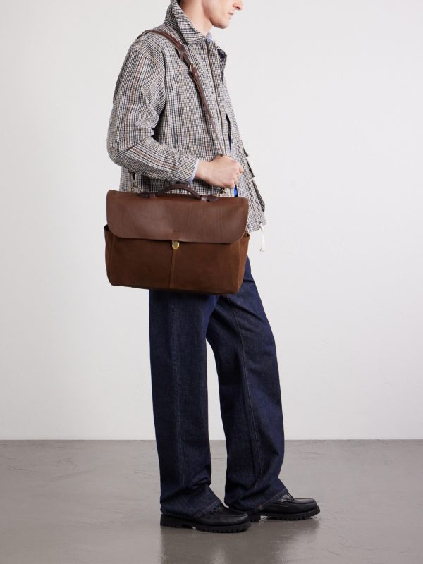 Charles Leather-Trimmed Suede Briefcase - FR