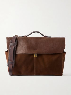 Charles Leather-Trimmed Suede Briefcase Charles Leather-Trimmed Suede Briefcase