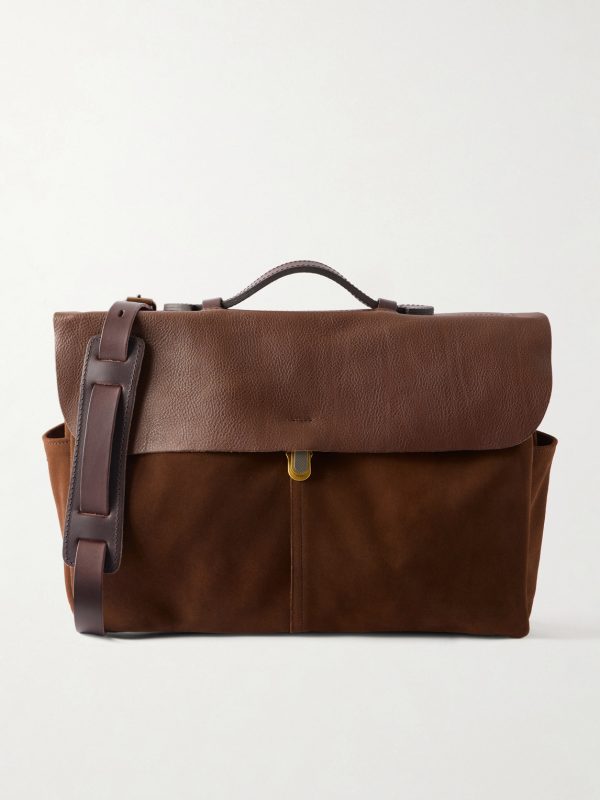 Charles Leather-Trimmed Suede Briefcase