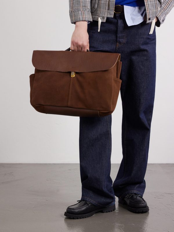 Charles Leather-Trimmed Suede Briefcase - OU