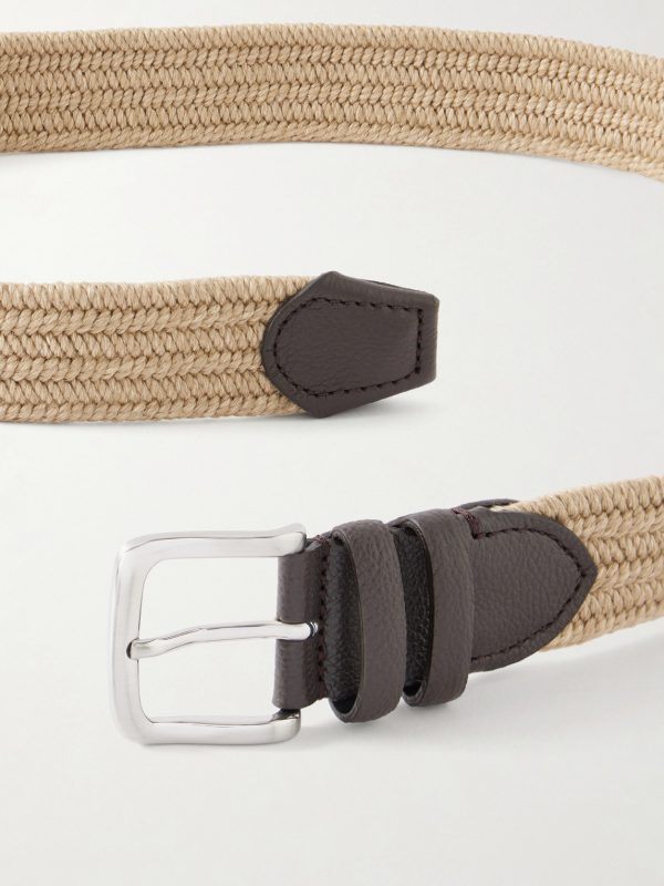 3.5cm Leather-Trimmed Woven Belt - CU