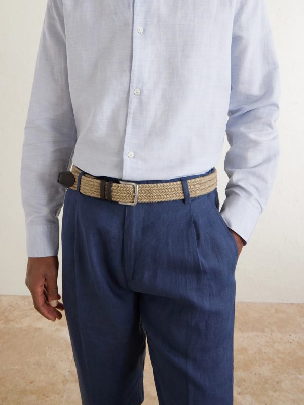3.5cm Leather-Trimmed Woven Belt - FR