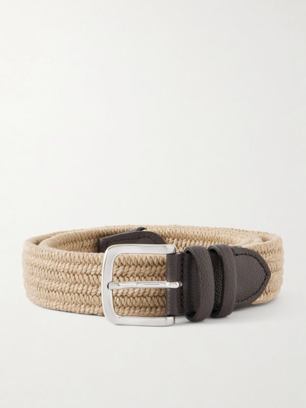 3.5cm Leather-Trimmed Woven Belt