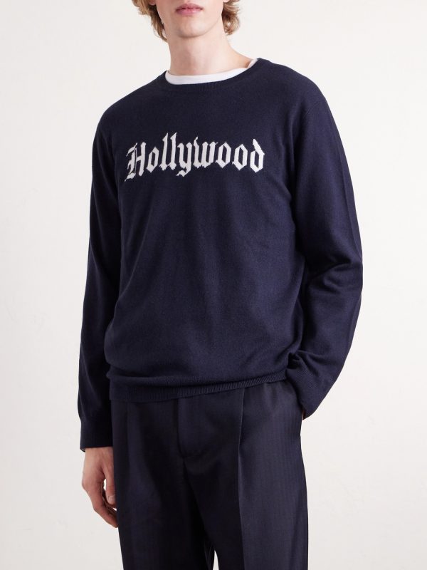 +Hollywood Authentic The Hollywood Gothic Logo-Intarsia Organic Cashmere Sweater - FR +Hollywood Authentic The Hollywood Gothic Logo-Intarsia Organic Cashmere Sweater - FR