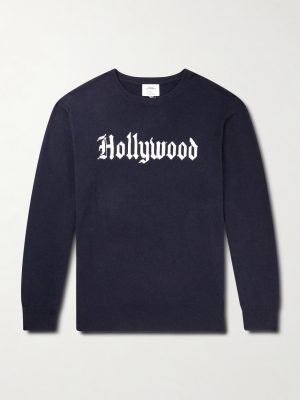 +Hollywood Authentic The Hollywood Gothic Logo-Intarsia Organic Cashmere Sweater +Hollywood Authentic The Hollywood Gothic Logo-Intarsia Organic Cashmere Sweater