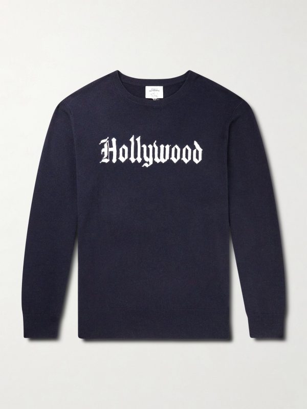 +Hollywood Authentic The Hollywood Gothic Logo-Intarsia Organic Cashmere Sweater +Hollywood Authentic The Hollywood Gothic Logo-Intarsia Organic Cashmere Sweater