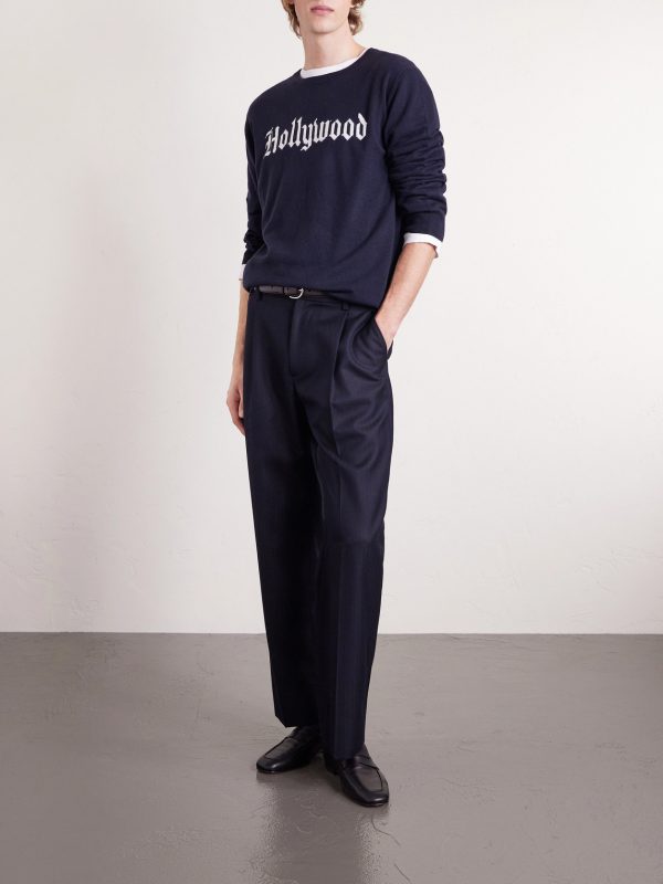 +Hollywood Authentic The Hollywood Gothic Logo-Intarsia Organic Cashmere Sweater - OU +Hollywood Authentic The Hollywood Gothic Logo-Intarsia Organic Cashmere Sweater - OU