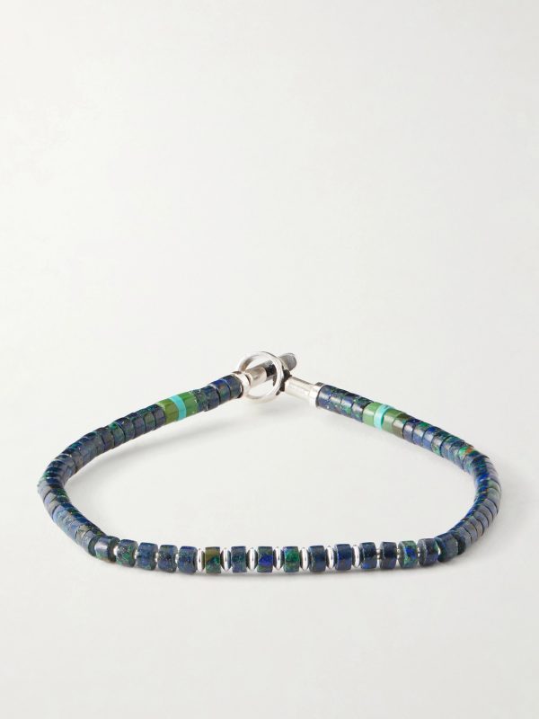 Heishi Sterling Silver and Azurite Beaded Bracelet