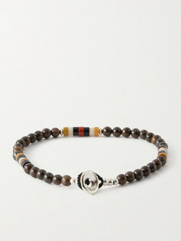 Sterling Silver Bronzite and Jasper Beaded Bracelet - BK Sterling Silver Bronzite and Jasper Beaded Bracelet - BK