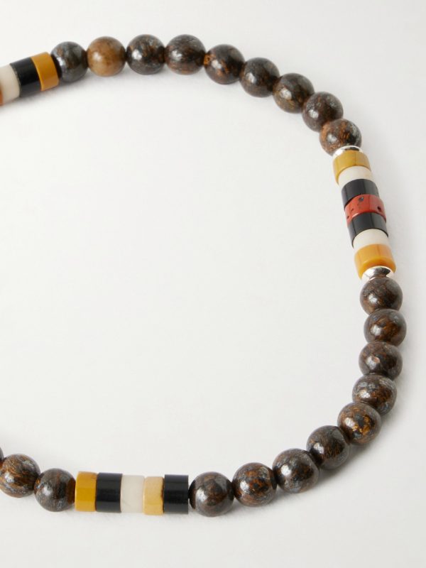 Sterling Silver Bronzite and Jasper Beaded Bracelet - E1 Sterling Silver Bronzite and Jasper Beaded Bracelet - E1