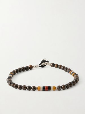 Sterling Silver Bronzite and Jasper Beaded Bracelet