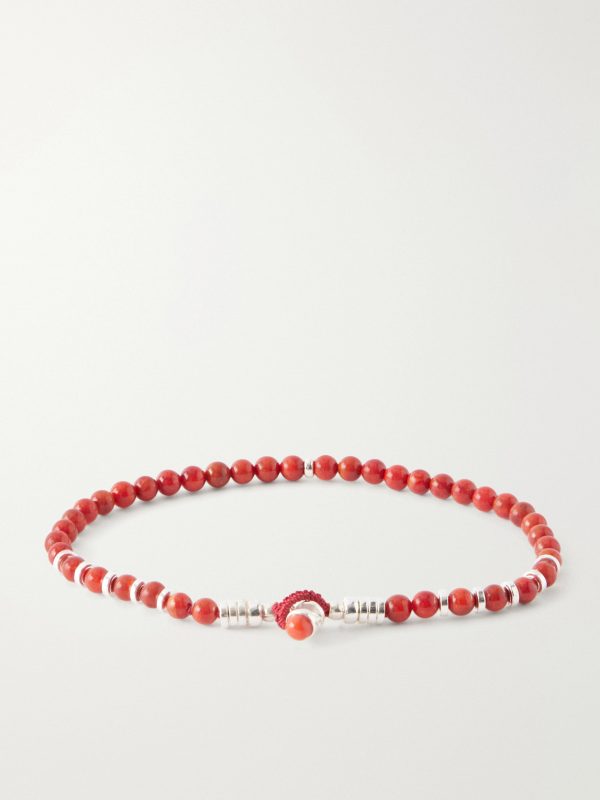 Circle4 Sterling Silver and Coral Beaded Bracelet - BK