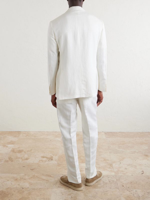 Double-Breasted Linen and Silk-Blend Suit Jacket - BK Double-Breasted Linen and Silk-Blend Suit Jacket - BK